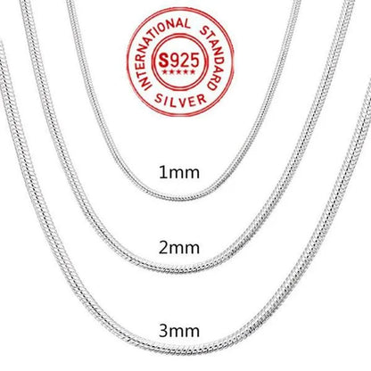 Men Women Snake Chain 1MM/2MM/3MM 925 Silver Necklaces Fashion DIY Charm Pendant Fine Jewelry Accessories