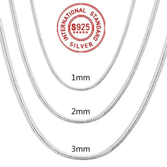 Men Women Snake Chain 1MM/2MM/3MM 925 Silver Necklaces Fashion DIY Charm Pendant Fine Jewelry Accessories