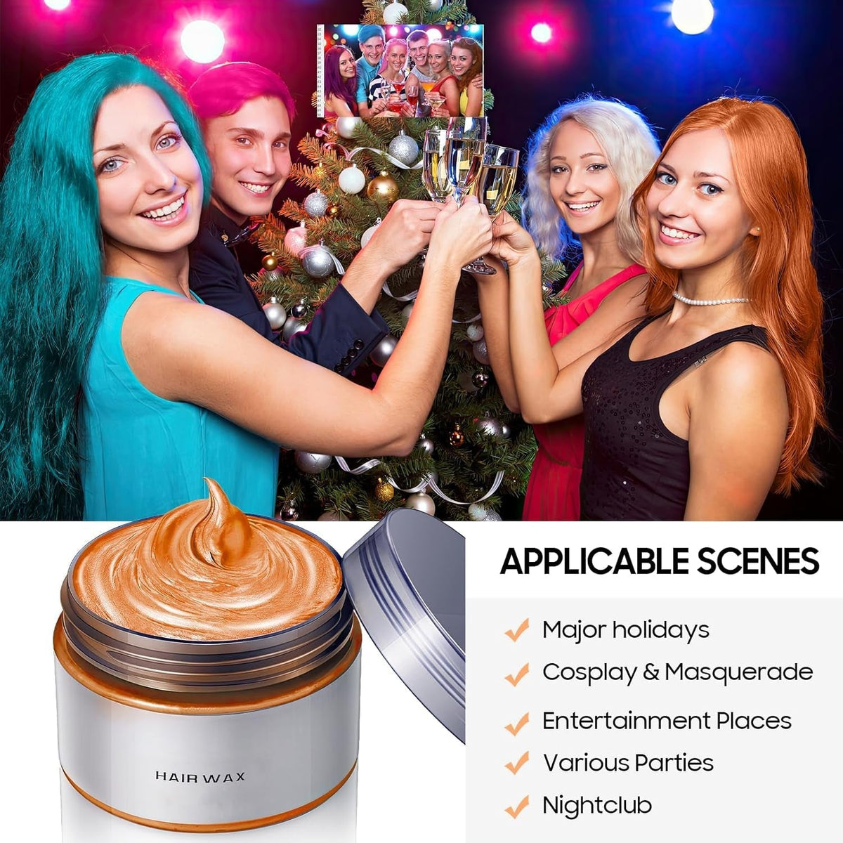 Temporary White Hair Color Wax, Instant Hairstyle Cream Hair Pomades, Easy Cleaning Disposable Hair Styling Paint for Men Women Kids Cosplay, Party and Ball