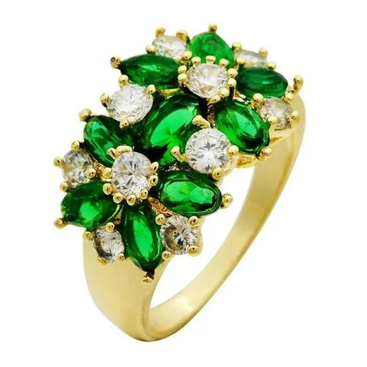 Natural 6.69CT Emerald Diamond 14K Yellow Gold Ring Size 6-10