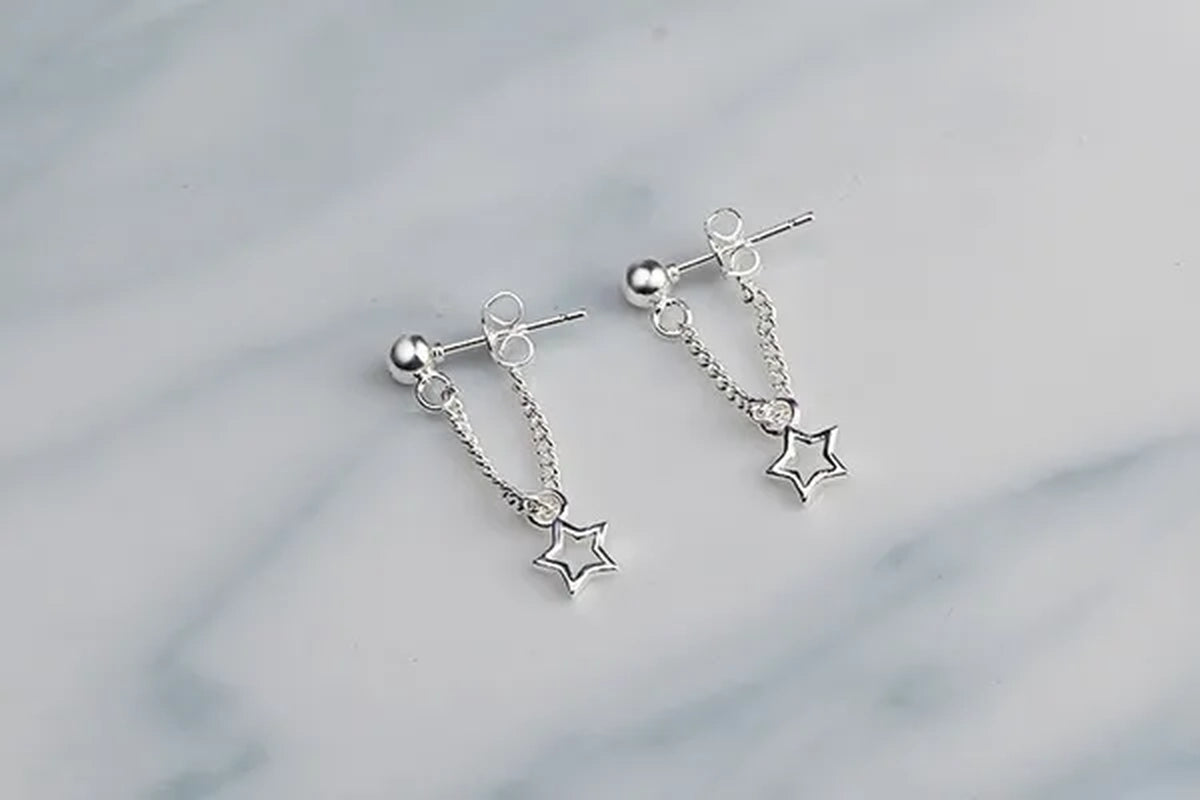 925 Sterling Silver Exquisite Star Dangle Earrings for Women Punk Drop Earrings for Women Sterling Silver Jewelry