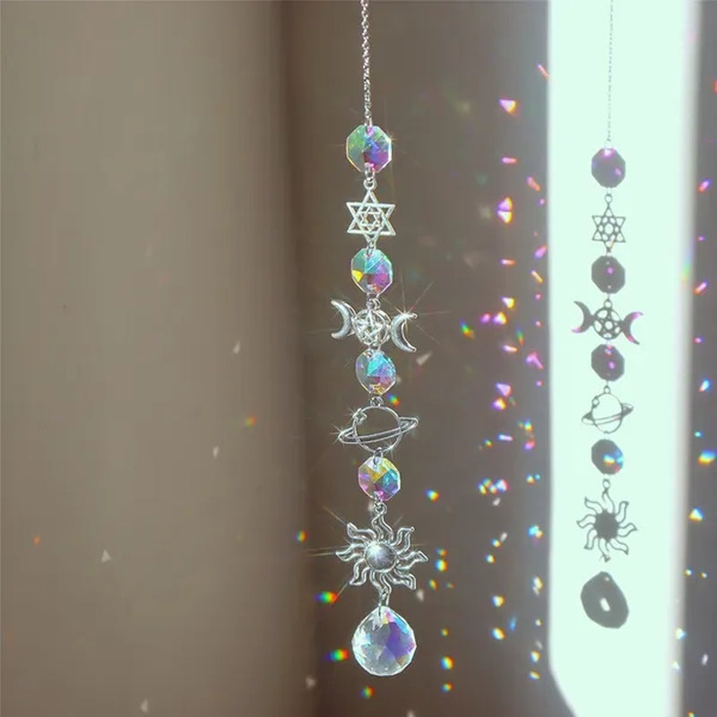 3 Styles Crystal Wind Chime Moon Sun Catcher Diamond Prisms Pendant Dream Catcher Rainbow Chaser Hanging Drop Home Garden Decor Windchime