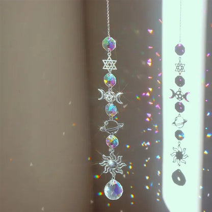 3 Styles Crystal Wind Chime Moon Sun Catcher Diamond Prisms Pendant Dream Catcher Rainbow Chaser Hanging Drop Home Garden Decor Windchime