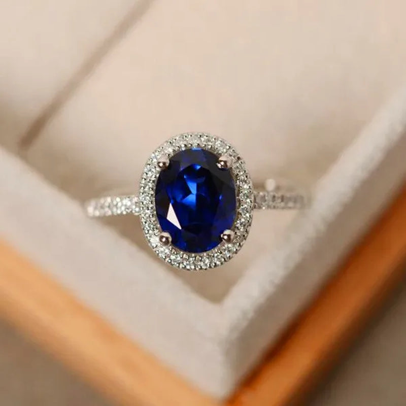 Brilliant Oval Aquamarine White Diamond Halo Ring 18K White Gold Bride Promise Wedding Engagement Jewelry Gifts