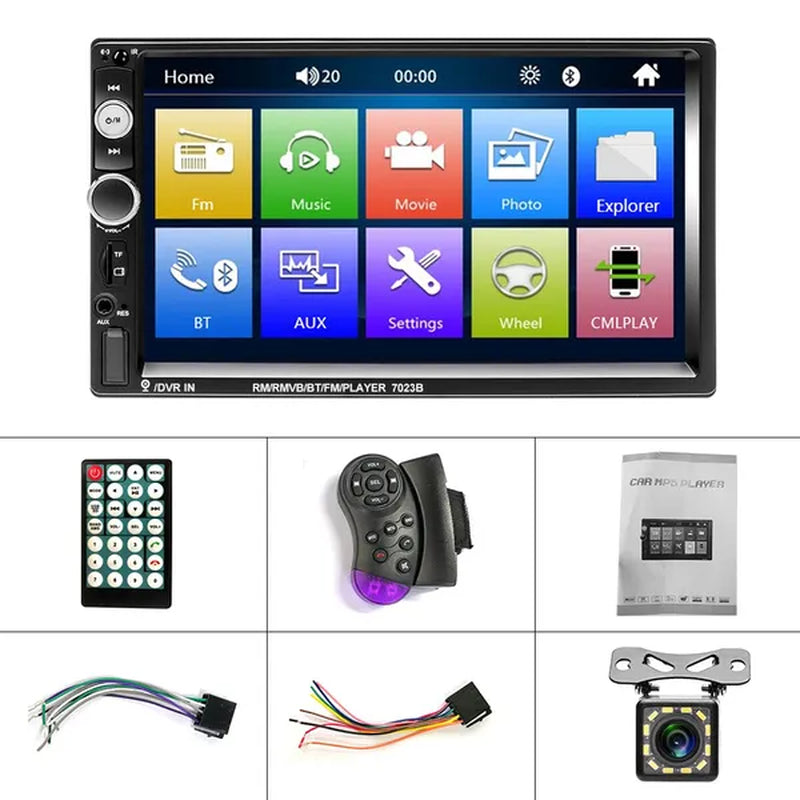 7" Bluetooth HD Touch Screen Car Stereo Radio 2DIN Car MP5 Player FM/USB/AUX/SD Function with Steering Wheel Control +Cam(Optional)