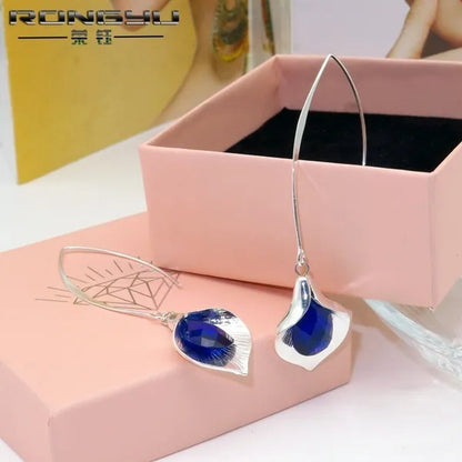 Exquisite 925 Sterling Silver Natural Gemstone Blue Sapphire Earrings Women Party Anniversary Fine Jewelry