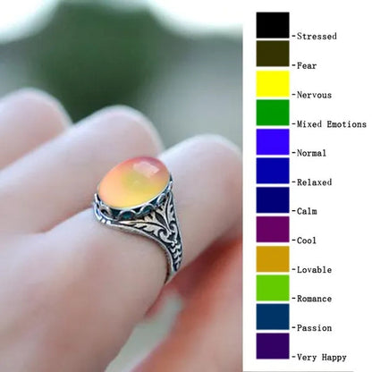 Elegant and Fashionable Retro Women's Ring, Women's Jewelry Accessories Inlaid with Temperature-sensitive Change of The Color of The Main Stone, Romantic Bride Engagement Wedding Rings, Christmas, Anniversary and Birthday Gifts for Her