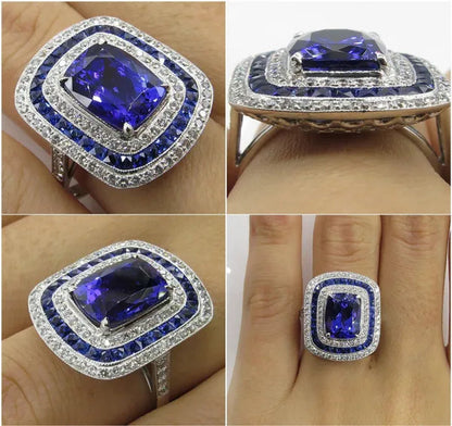 Women Wedding Jewelry 925 Sterling Silver 2.12 CT  Blue Sapphire Ring