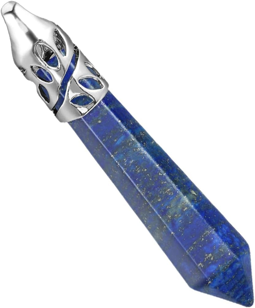 Healing Crystal Necklace for Women Men Synthetic Lapis Lazuli Crystal Pendant Energy Healing Gemstones Jewelry Pendulum Crystal Divination (Hexagonal, 18 Inches Stainless Steel Chain)