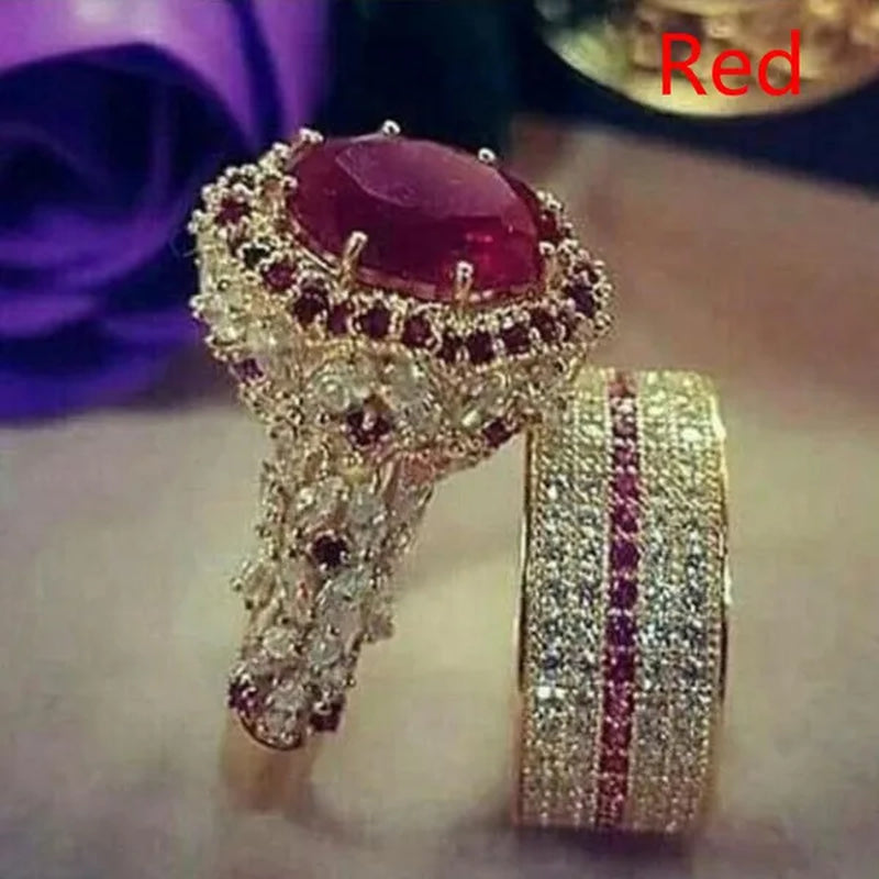 2Pcs/Set Elegant Beautiful Woman Fashion Antique Art Deco Jewelry Exquisite  Birthstone Charming  Noble Bride Engagement Wedding Luxury Jewelry Girlfriend Valentine's Day Christmas Anniversary Gift Brand Ring Jewelry Size US4-12 Bague Femme