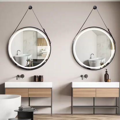 24 In. W X 24 In. H round Aluminum Framed Antifog 3-Color Dimmable LED Lighted Wall Hanging Bathroom Vanity Mirror Black
