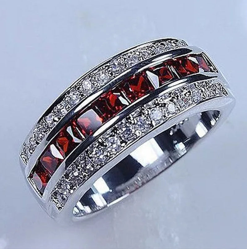 Fashion Men's Ruby CZ 925 Silver Plated Gem Ring Band Gift Size 7-11  (Choice Color and Size )