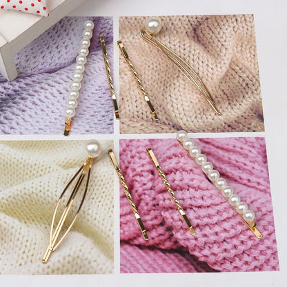 16 Pieces Geometric Metal Hair Pins, Pearls Hair Clips Elegant Hair Barrettes Bridal Gold Metal Bobby Pins Dainty Embellished Bobby Pins for Woman and Girls
