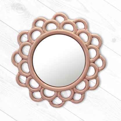 9 In. X 9 In. Decorative round Pink Dusty Rose Cutout Ceramic Wall Hanging Mirror