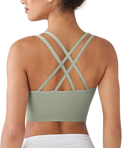 Cross Back Sports Bra for Women Padded Strappy Yoga Bra Medium Support Workout Bra for Athletic Gym Fitness 3 Pack