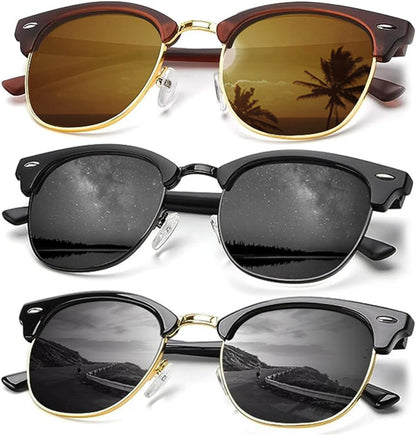 Sunglasses Men Polarized Sunglasses for Men Women Unisex Semi-Rimless Frame Retro Driving Sun Glasses UV Blocking