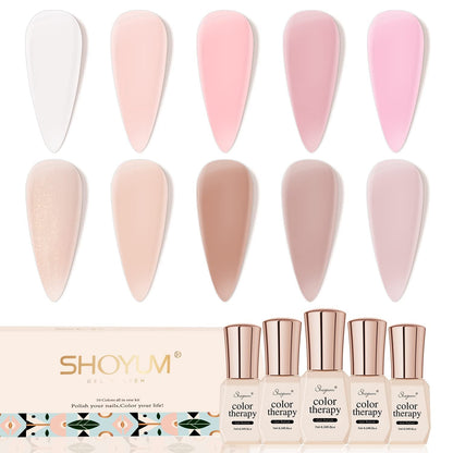 Jelly Nude Gel Nail Polish Set, 10Pcs Sheer Milky White Pink Transparent Gel Polish Kit UV LED Nail Gel Polish Colors Varnish Nail Art DIY Salon 7ML