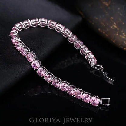 Gloriya Perfect Round Cut 0.5 carat AAA+ CZ Zirconia Silver Plated Classic Ladies Wedding Bracelets Bangles For Women Engagement Gift