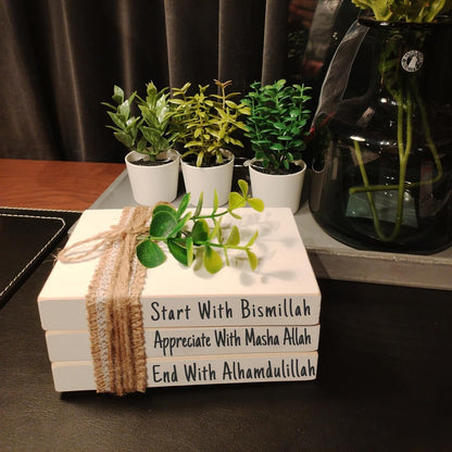 Farmhouse Ramadan Decoration Eid Ramadan Mubarak Farmhouse Mini Book Stack, Start with Bismillah End with Alhamdulillah, Muslim Tier Tray Table Decor