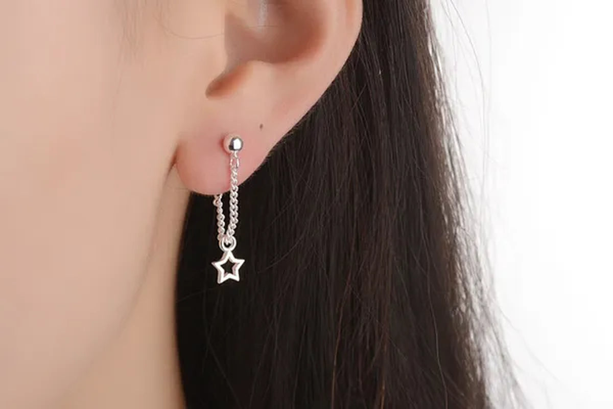 925 Sterling Silver Exquisite Star Dangle Earrings for Women Punk Drop Earrings for Women Sterling Silver Jewelry