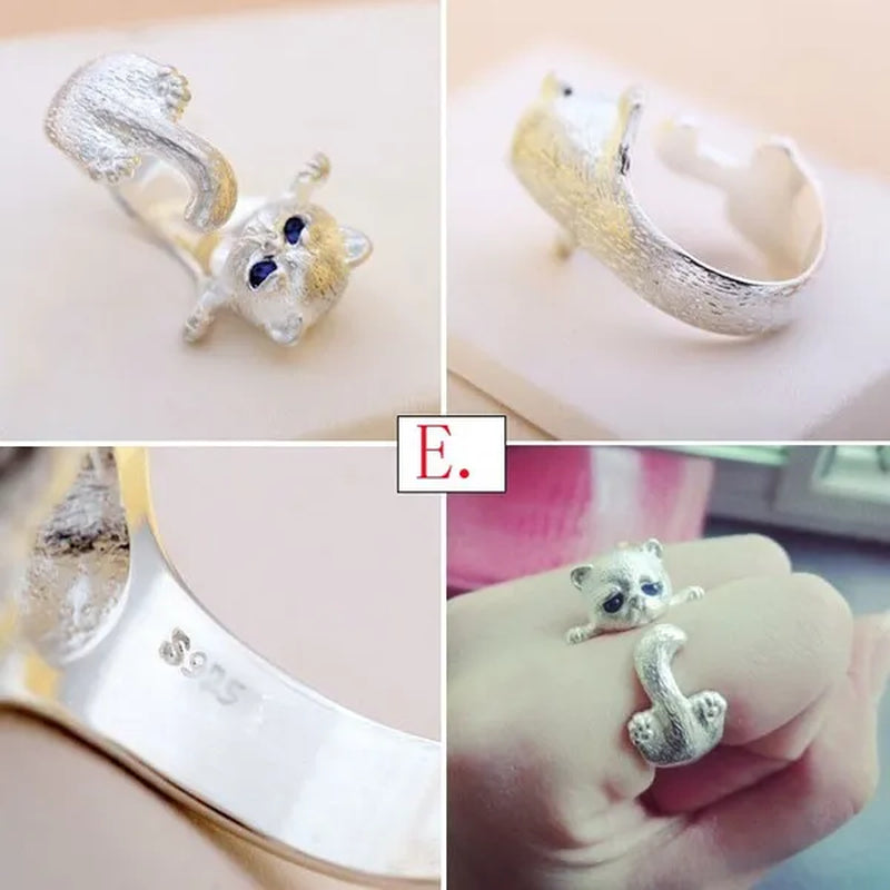 1Pcs Cute Cat Kitten Ring Animal Opening Ring Cocktail Party Women Cute Pet Adjustable Rings Anniversary Jewelry Gift