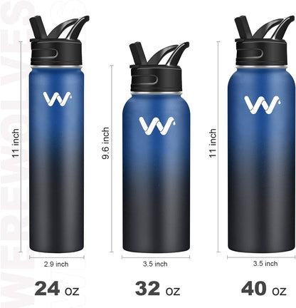 Insulated Water Bottle with Paracord Handles & Strap & Straw Lid & Spout Lid,Reusable Wide Mouth Vacuum Stainless Steel Water Bottle for Adults 24 Oz, 32 Oz, 40 Oz