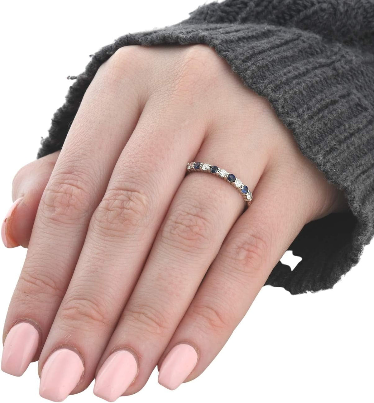 1/4CT Blue Sapphire & Diamond Wedding Ring 10K White Gold