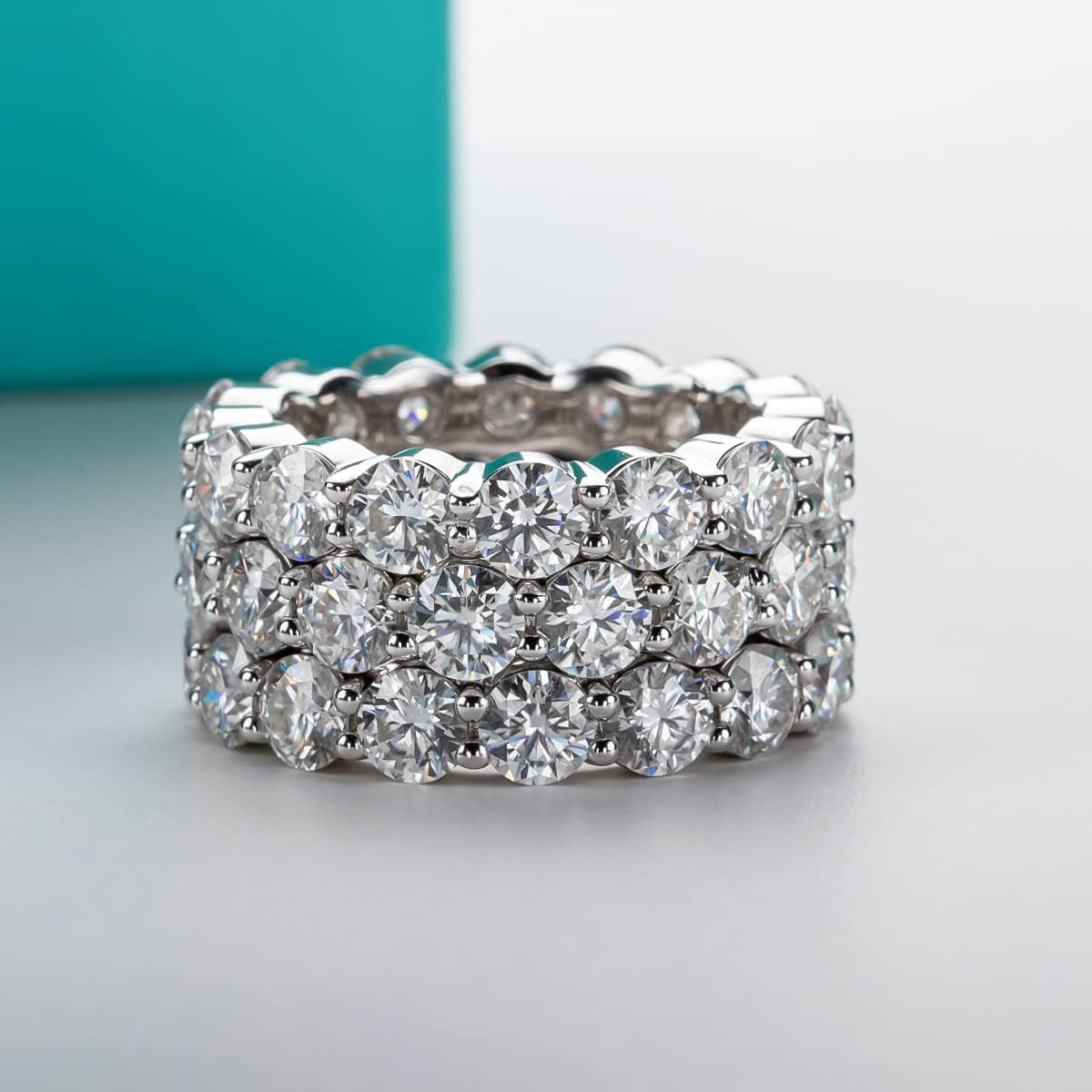 Moissanite Eternity Ring, Round/Emerald/Princess Cut 5Cttw D Color 925 Sterling Silver Wedding Band Rings for Women