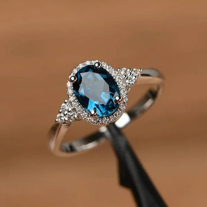 Fashion Silver Plated Blue Zircon Ring Women's Luxury Engagement Wedding Party Zircon Ring Jewelry Size:4-11