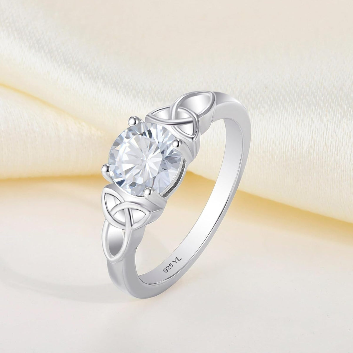 Celtic Knot Rings for Women 925 Sterling Silver Birthstones 18K White Gold Plated Statement Rings