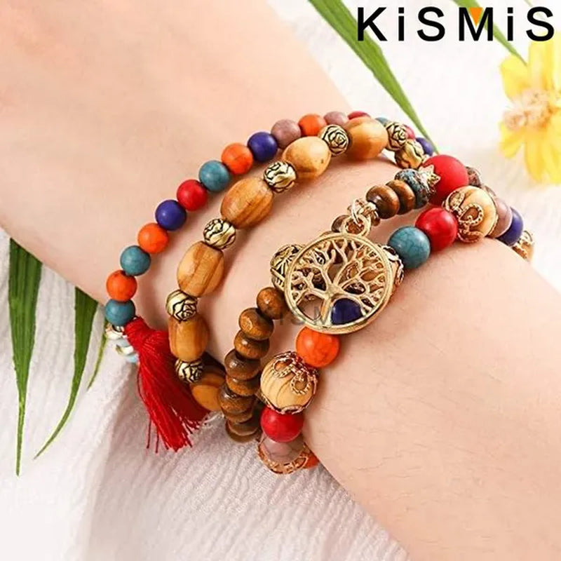 KISMIS 4Pcs/Set Exquisite Fashion Bohemian Bracelet Creative Women's Jewelry Silver Jewelry Tassel Multi Layer Jewelry Bracelet Fashion Jewelry 1 or 2 Sets Optional