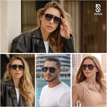 Retro Trendy Aviator Polarized Sunglasses Men Women Vintage 70s Square Stylish Frame Sun Glasses SJ2283