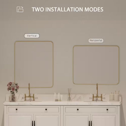 30 In. W X 36 In. H Rectangular Aluminum Framed Wall Mount Bathroom Vanity Mirror in Gold