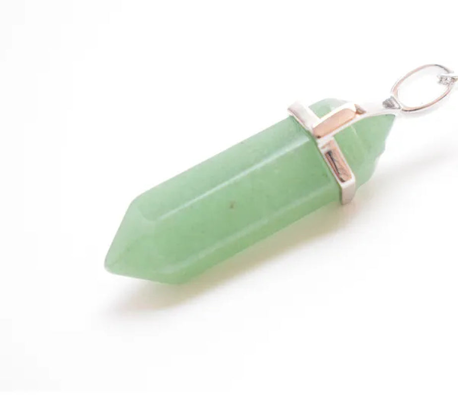 S925 Sterling Silver Chain Green Aventurine Crystal Healing Point Semi-precious Gemstone Pendant Necklace for Women