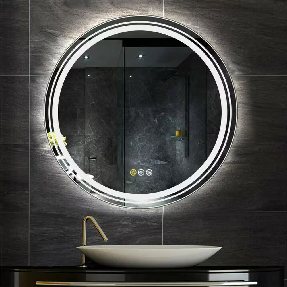 24 In. W X 24 In. H Large round Frameless Light Dimmable Backlit Dual Front LED Wall Bathroom Vanity Mirror Super Bright
