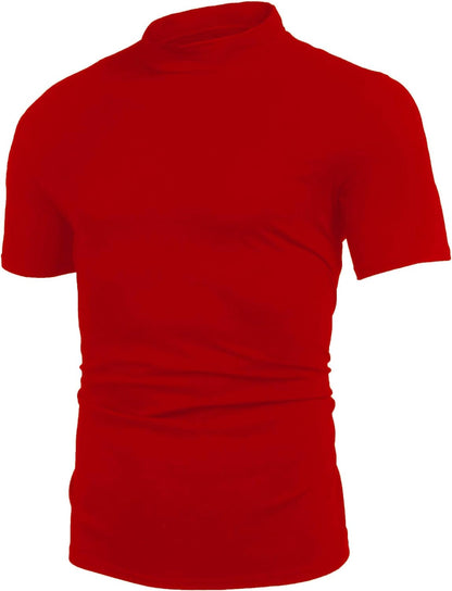 Mens Casual Turtleneck Mock Neck T Shirt Slim Fit Short Sleeve Summer Basic Tops