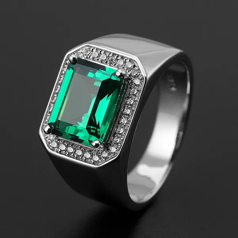 Business Men Natural Sapphire Emerald Ring Fashion 925 Sterling Silver Birthstone Rings Engagement Wedding Jewelry
