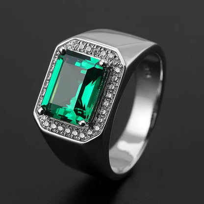 Business Men Natural Sapphire Emerald Ring Fashion 925 Sterling Silver Birthstone Rings Engagement Wedding Jewelry
