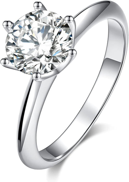 Moissanite Wedding Ring, Classic 1Ct Engagement Ring for Women, 925 Sterling Silver D Color VVS Diamond Ring with Certificate of Authenticity