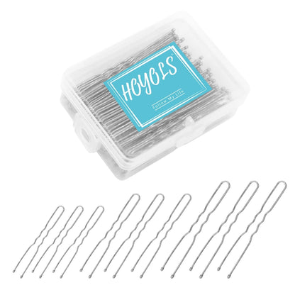 U Shaped Hair Pins, Assorted Size Hair Bobby Pins, Metal Curved Curly Bun Clips Crimped Design with Ball Tips for Women Girls Grips Hairstyle, 150 Count Bulk Pack (Silver)