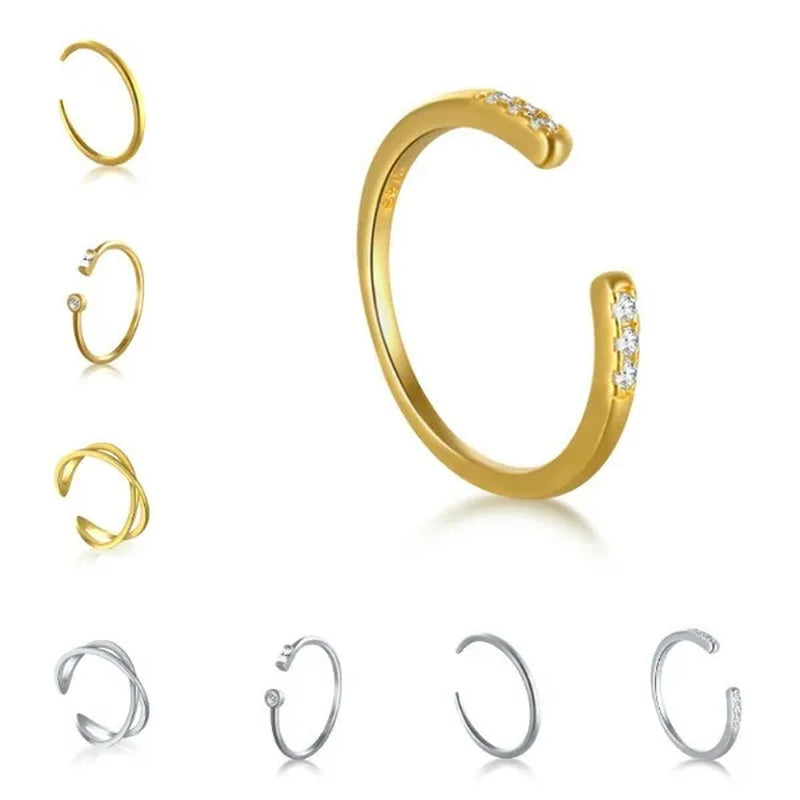 Sterling 925 Silver Open Adjustable Ring Women Female's X Cross Shape Zircon Ring Girls' Gold Color Simple Finger Jewelry