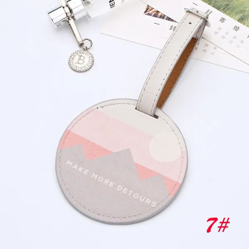 Air Plane Pattern Travel Luggage Bag Tags Handbag ID Tag Name Card Holder with Key Ring （Shape: Round）