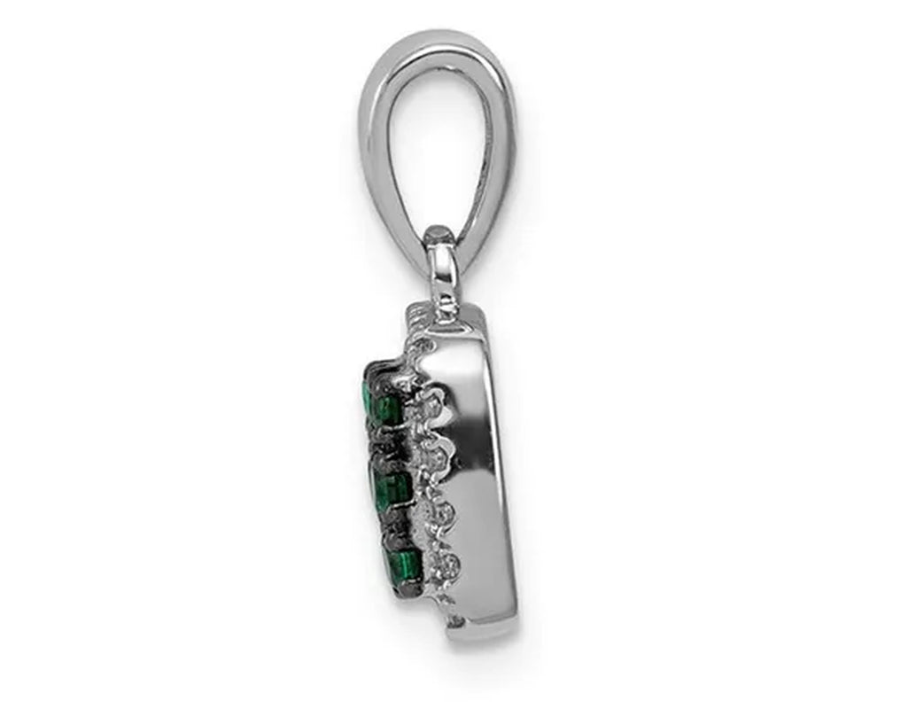 1/6 Carat (ctw) Natural Cluster Emerald Halo Pendant Necklace in 14K White Gold with Chain and Accent Diamonds