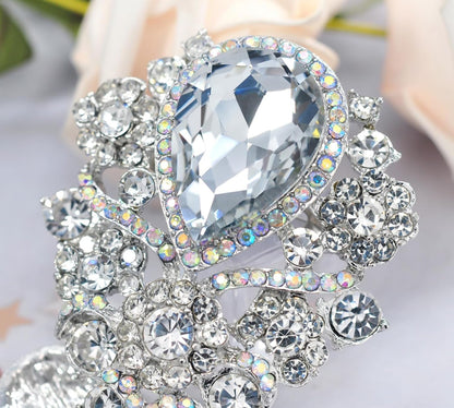 Women'S Austrian Crystal Bouquet Flower Teardrop Large Gorgeous Brooch Pin