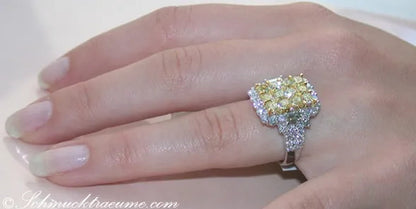 Sparkling 925 Sterling Silver Natural Gemstone Citrine Diamond Cluster Ring Party Bridal Wedding Women Jewelry Gifts Size 5 6 7 8 9 10