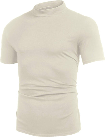 Mens Casual Turtleneck Mock Neck T Shirt Slim Fit Short Sleeve Summer Basic Tops