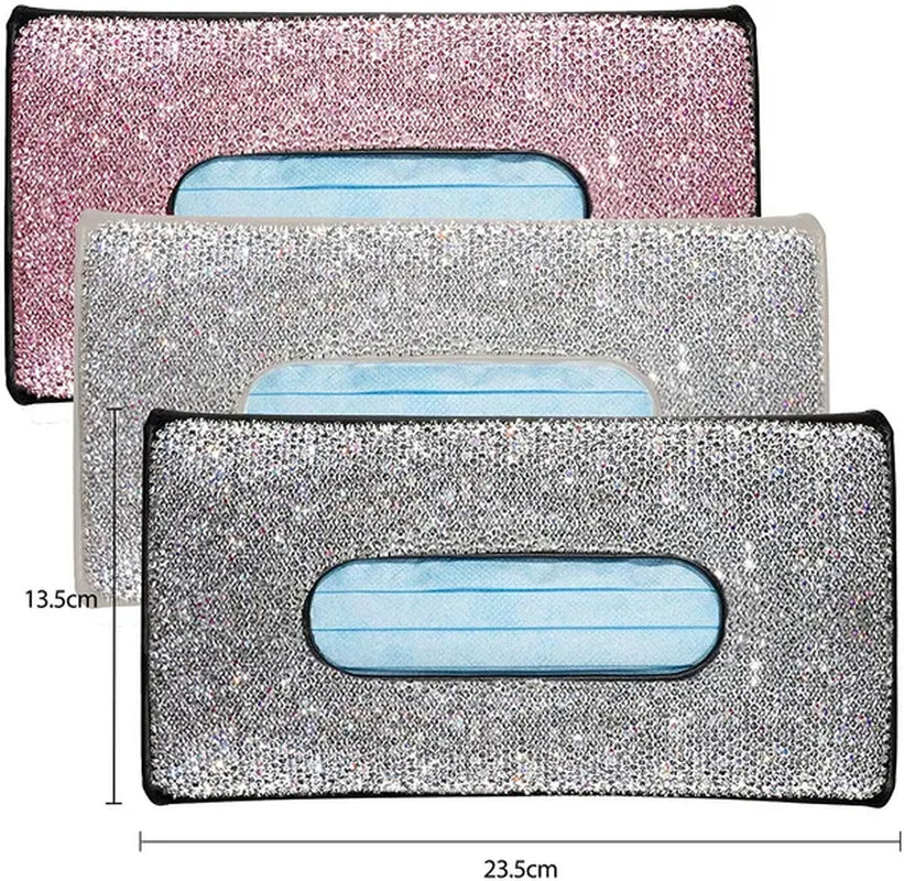 Car Tissue Box Holder Bling Bling Crystal Rectangular Napkin Holder Pumping Paper Case Dispenser for Home Office Car Accessories