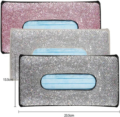 Car Tissue Box Holder Bling Bling Crystal Rectangular Napkin Holder Pumping Paper Case Dispenser for Home Office Car Accessories