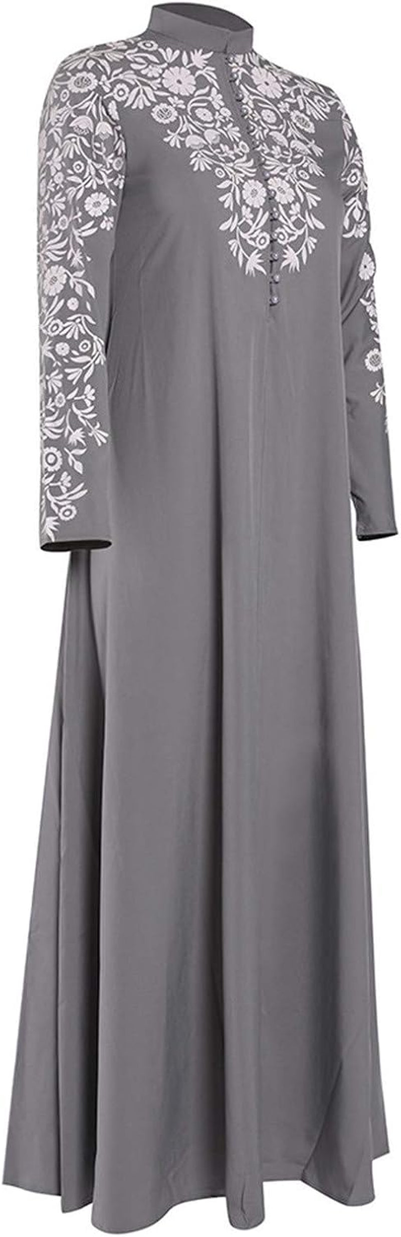 Abayas for Women Muslim Chiffon Prayer Robe Burkas for Women Muslim Dress Vintage Printed Full Length Islamic Abaya Set Long Sleeve Flowy Abaya Dubai Islam Robe African Turkey Caftan Grey 2X