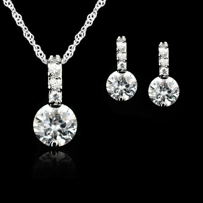 Women Beauty Jewelry Set 925 Sterling Silver Cubic Zircon Pendant  Necklace/Earring Women Wedding Sets